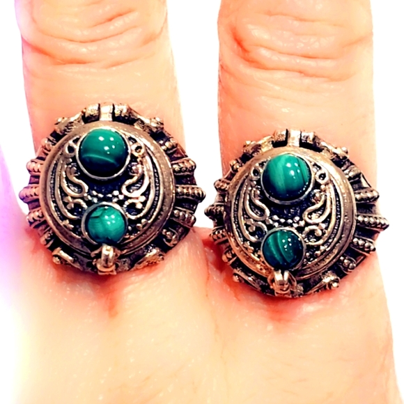 Malachite Poison Ring Solid Sterling Silver Gemstone Ring